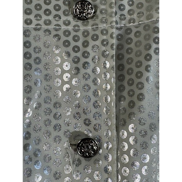 JOUJOU Womens Silver Dot Button Up Metallic Large 100% Cotton Made In USA - Picture 5 of 11
